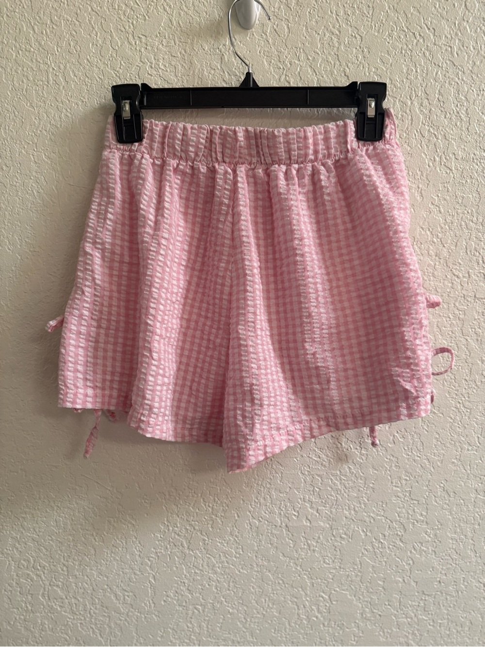 Altar'd State Pink Gingham Tie-Hem High Waist Shorts - Picture 3 of 3
